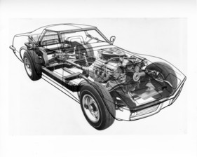 Chevrolet Corvette (1968) - visualisierte Technik der C3 - gut sichtbar der Kastenrahmen