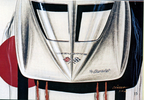 Chevrolet Corvette Sting Ray (1963) – kunstvolle Zeichnung von Larry Shinoda, datiert auf den 10. März 1960