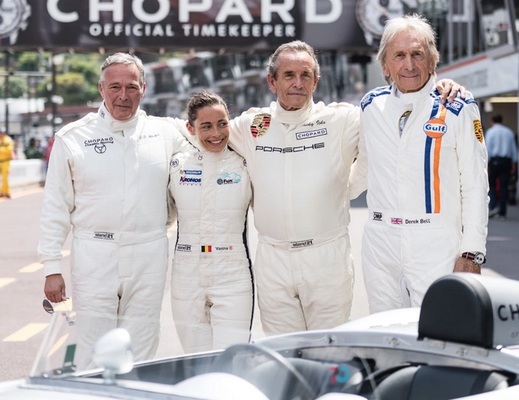 Bild: Chopard-Präsident Karl Friedrich Scheufele neben Vanina, ihrem Vater Jacky Icky und Derek Bell