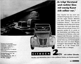 Citroën 2 CV (1960) - "Es trägt Verstand und rechter Sinn mit wenig Kunst sich selber vor" - Werbung in der ADAC Motorwelt