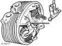 Citroen 2 CV (1952) - Skizze Zylinderkopf - einzigartig geformte Kipphebel für die Ventilsteuerung