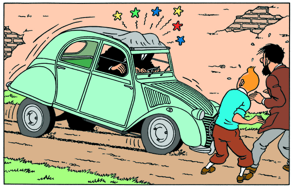 Citroën 2CV von Schulze und Schultze – Tim und Struppi-Ausstellung – Musée National de l'Automobile Mulhouse