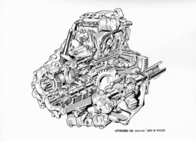 Citroen GS Birotor (1973) - Dreischeiben-Halbautomatik-Getriebe mit Wankel - Durchsichtszeichnung