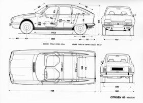 Citroen GS Birotor (1973) - etwas breiter als die übrigen GS-Modelle - Dimensionen