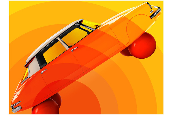 Image: Citroën ID 19 (1959) - the famous floating advertising sculpture as a motif on the Rétromobile 2025 poster