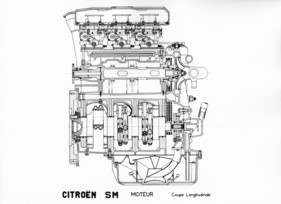 Citroën SM (1970) - Längsschnitt durch den V6-Motor (Durchsichtszeichnung)