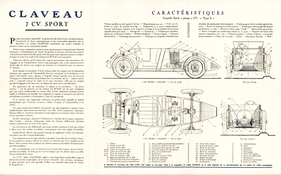 Claveau 7 CV Torpédo Sport (1926) – Faltblatt, das alle technischen Besonderheiten erläutert. Beachtenswert: Die Position des Reserverades