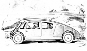 Claveau 9 CV Conduite Interieure (1928) – zeitgenössische Illustration, die das Auto mit planen Windschutzscheiben und Seitenfenstern vor den Türen zeigt