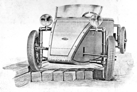 Claveau 9 CV Torpédo Sport (1928) – Immer wieder gerne genommenes Motiv: Darstellung der Verschränkungsfähigkeit dank Einzelradaufhängung