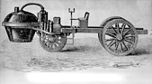 Bild: Cugnot Dampfwagen (1769) - die Zeichnung zeigt die Konstruktion