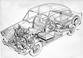DAF 600 (1959) - die Durchsichtszeichnung legt die Technik offen