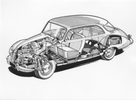 DKW 3=6 (1956) - Durchsichtszeichnung zeigt den massiven Kastenrahmen
