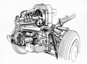 DKW 3=6 (1956) - Frontantrieb und Vorderachse mit Querblattfeder