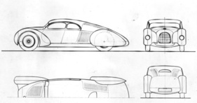 Damalige Zeichnungn des Auto Union Typ 52
