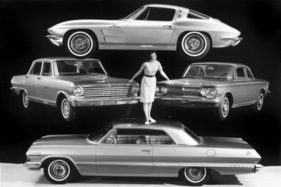 Das Chevrolet-Pesonenwagen-Programm von 1963 - Chevrolet Corvette, Chevy II 4 Door Sedan, Corvair Monza Club Coupé und Impala Sport Coupe (1963)