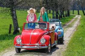Das VW Käfer Cabriolet der Sechzigerjahre im Frühling Das VW Käfer Cabriolet der Sechzigerjahre im Frühling