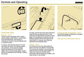 De Lorean DMC-12 (1982) - Auszug aus dem Handbuch mit Erklärungen zum Öffnen und Schliessen der Flügeltüren