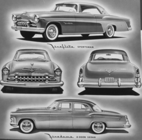 De Soto Firedome 4-Door Sedan (1955) – und ein Fireflite Sportsman als zeitgenössische Werbe-Illustration
