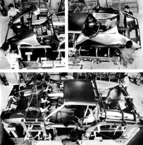 De Tomaso Pantera (1971) - Bilder aus der Produktion des Mittelmotorcoupés - aus einer Werksdokumentation