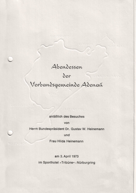 Deckblatt der Speisekarte für das Abendessen mit dem Präsidenten-Paar