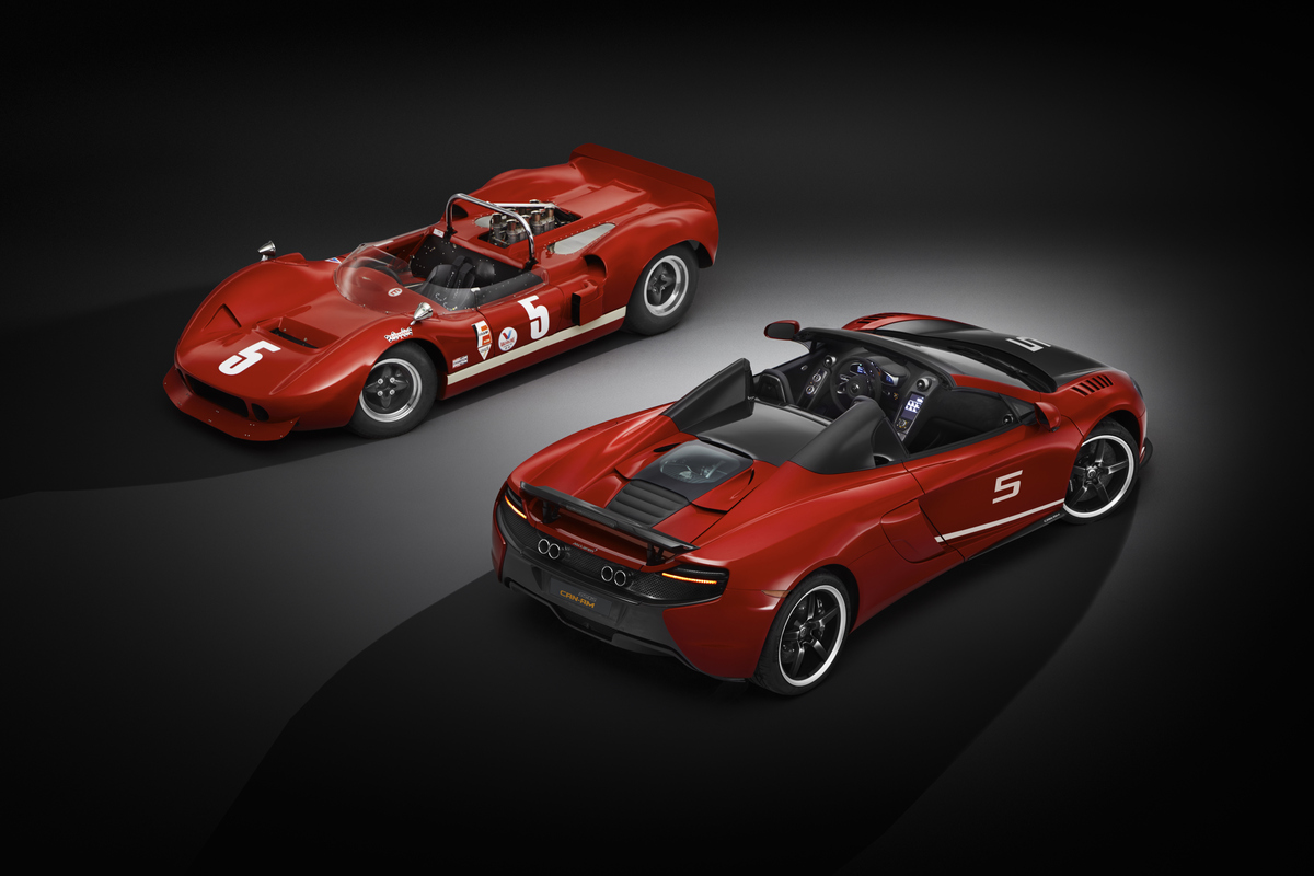 Der McLaren M1B (1966) und der McLaren 650S (2016)