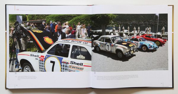 Bild Der Rallye-Escort am Concoorso d'Eleganza - Buch "Ford Escort RS1600 - The story of the 1972 Safari Rally winning Escort RWC 455K"