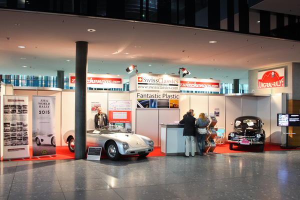 Image: The Zwischengas stand with a plastic sports car and the indestructible Renault 4 CV - Retro Classics Stuttgart 2015