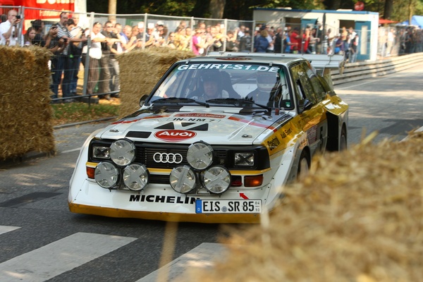 Der ehemalige Audi Quattro von Walter Röhrl und Christian Geistdörfer, hier mit Klaus Thiele - am Hamburg Stadtpark Revival 2014