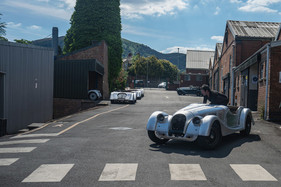 The last steel chassis Morgan is pushed from one workshop on Pickersleigh Road to the next