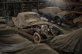 The still half-wrapped Mercedes-Benz 500 K - "The Junkyard: The Rudi Klein Collection" offered by RM/Sotheby's 2024