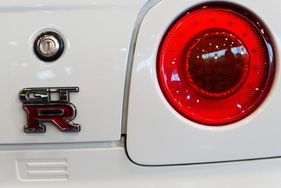 Detail: Rear lights and lettering on the Nissan Skyline GT-R (R34) - Bremen Classic Motorshow 2025