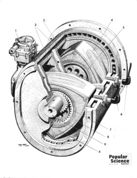Detailzeichnung des Wankelmotor in "Popular Science"