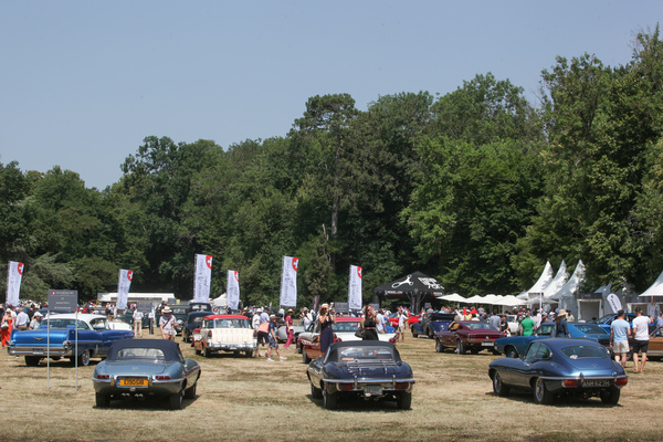 Die Gruppe der E-Types bildete die erste Kategorie vom Schloss aus gesehen - Concours d'Elégance Suisse Coppet 2022
