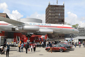 The classic cars in the inner courtyard of the Swiss Museum of Transport - 8th SHVF Delegates' Meeting on April 29, 2023