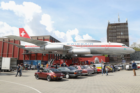 The classic cars in the inner courtyard of the Swiss Museum of Transport - 8th SHVF Delegates' Meeting on April 29, 2023