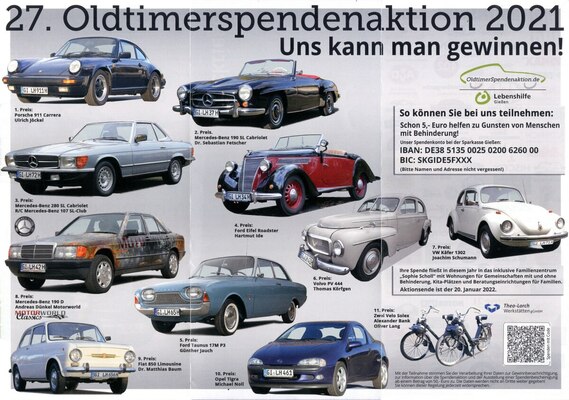 Bild: Die Preise der Oldtimerspendenaktion 2021 der Lebenshilfe Giessen