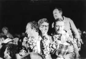 Die Sieger Ignazio Giunti (I), Nino Vaccarella (I) Mario Andretti (USA) gewannen mit einem Ferrari 512 S (12 Stunden von Sebring 1970)