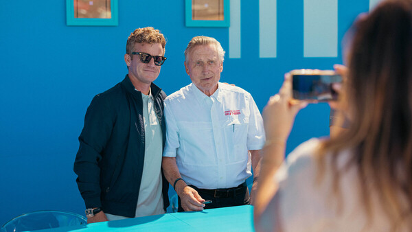 Image: The masters of ceremonies Patrick Long, Alwin Springer (l-r) - Porsche Rennsport Reunion 2023