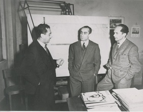 Die führenden Alfa-Romeo-Ingenieure Livio Nicolis, Orazio Satta Puliga und Giuseppe Busso (von links)