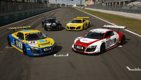 Die vier werksseitigen Audi R8 LMS für das 24-Stunden-Rennen auf dem Nürburgring – 40 Jahre Audi Sport GmbH