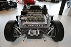 Image: The twelve intake funnels and the four white exhaust pipes stand out - Lamborghini Miura P400 (1966)