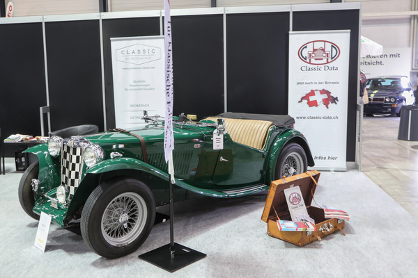 This MG TC advertises for Classic Data, I wonder how the too small wheels affect the rating? - Swiss Classic World Lucerne 2023