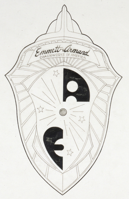 Duesenberg Coupé Simone (1939) – Wappen der erfundenen Firma Emmett-Armand