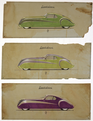 Duesenberg Coupé Simone (1939) – auf 1938 rückdatierte Illustrationen des fiktiven Karosseriebauers Emmett-Armant