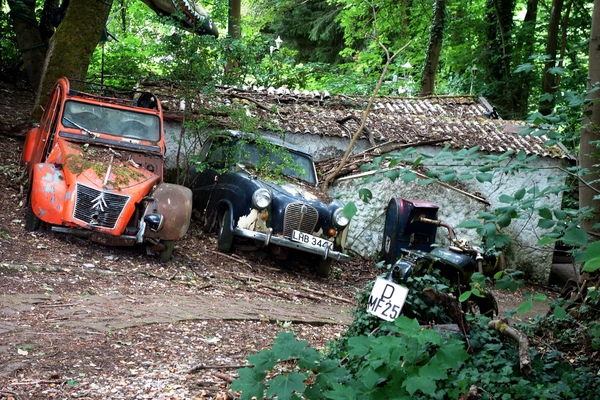 Ein Eintracht - Wellblech-Ente und Austin A30 - Autoskulpturenpark Neandertal