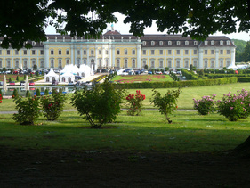 A palace garden with flowers and classic cars - Ludwigsburg - Retro Classics meets Baroque Ludwisburg 2015