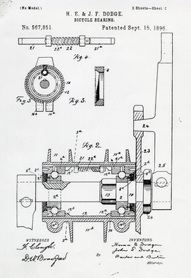 Eine Zeichnung des Patents für ein Fahrrad-Kugellager von Dodge