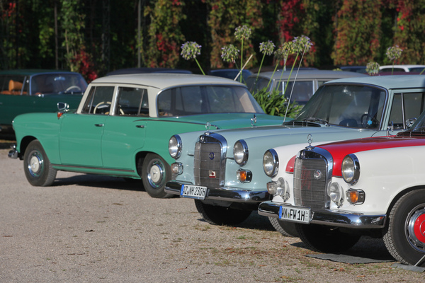 Bild: Eine bunte Schar Heckflossen von Mercedes-Benz - Classic-Gala Schwetzingen 2021