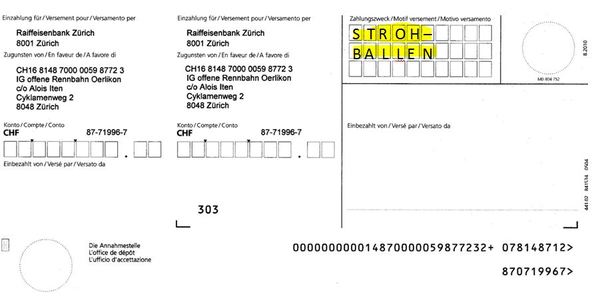 Bild Einzahlungsschein Indianapolis Oerlikon