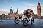 Image: It doesn't get more English than this: Crossing Westminster Bridge with the Palace, Elizabeth Tower and Big Ben in the background - London-to-Brighton Veteran Car Run 2023